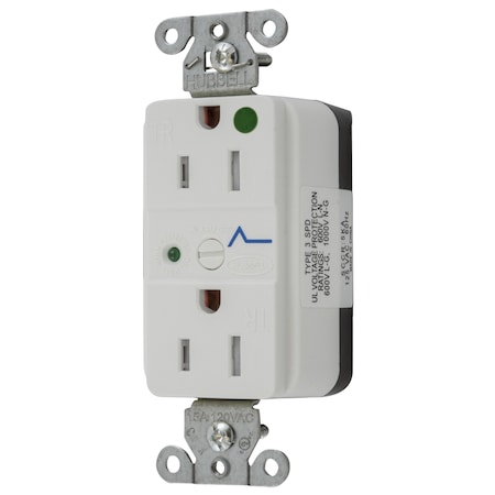 Hubbell Wiring Device-Kellems Straight Blade Receptacle, 5-15R, 15 A, 125V AC, 2 Pole, 3 Wire, Flush Mount, Grounded SNAP8262WS